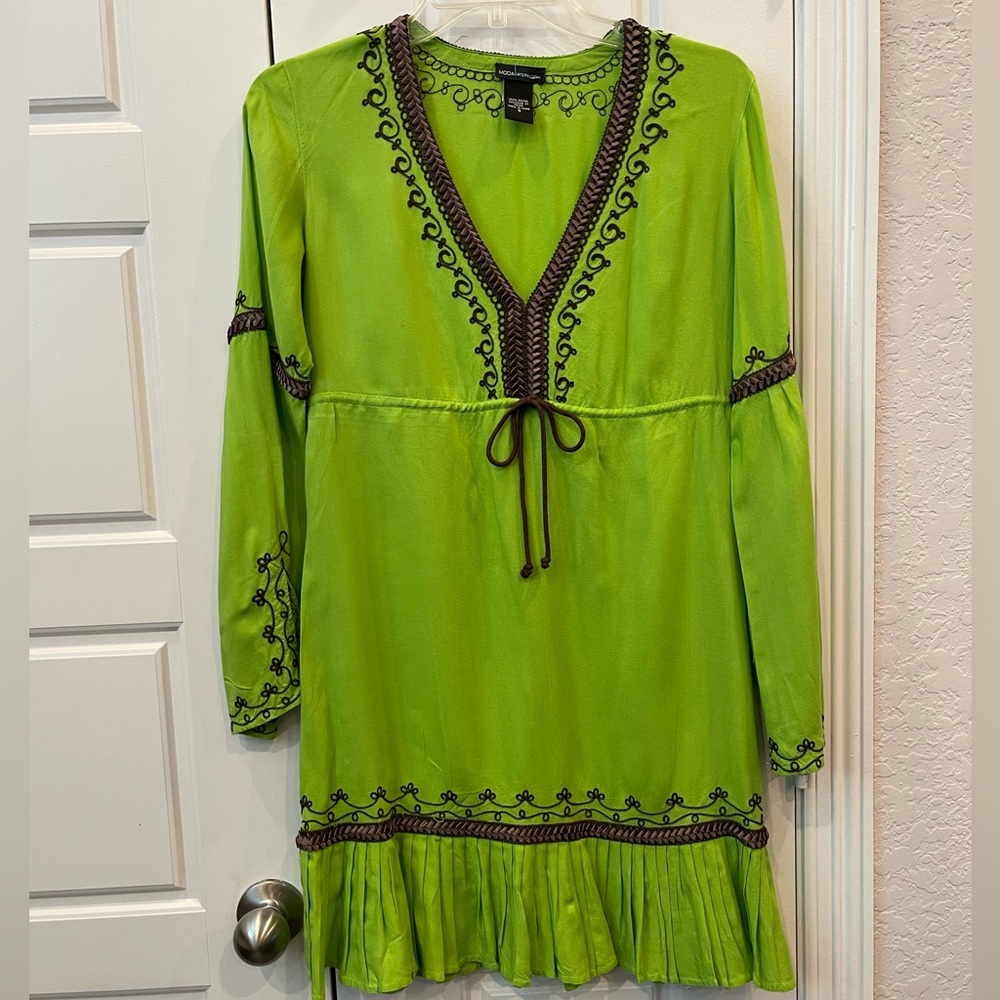 Moda International Woman’s Lime Green Boho Embroidered Dress Size:Small